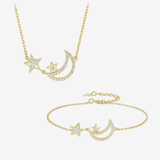 925 Silver Star and Moon Necklace