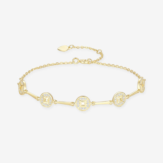 Gold Plated Silver Wealth Luck Golden Coins Bracelet