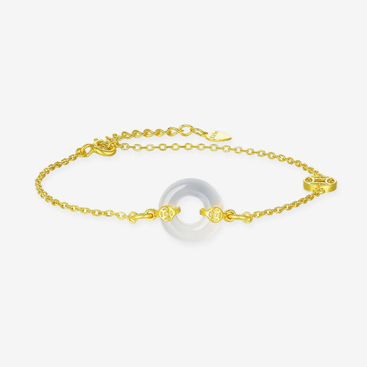 S925 Silver Chalcedony Ping An Buckle Coin Bracelet