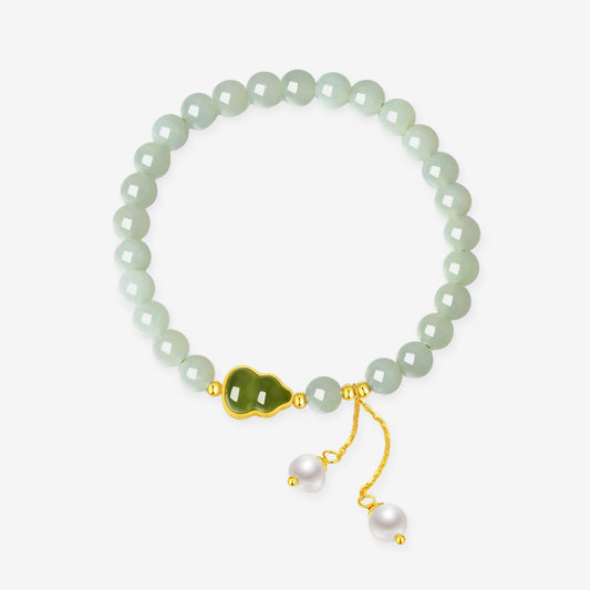 [Pre-sale] S925 Silver Hetian Jade Gourd Beaded Bracelet