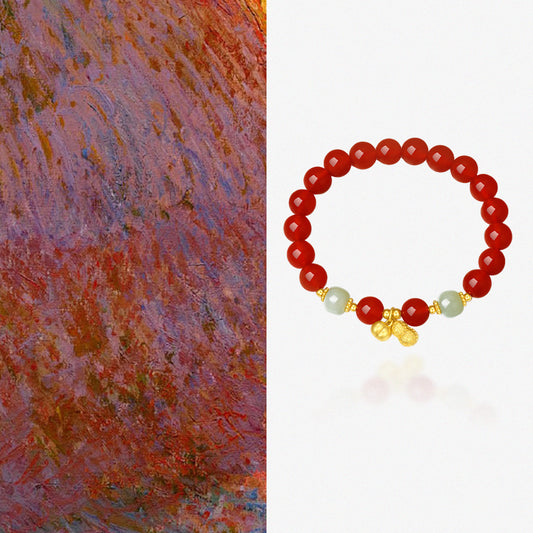 S925 Silver Peanut Persimmon Jade Agate Beaded Bracelet