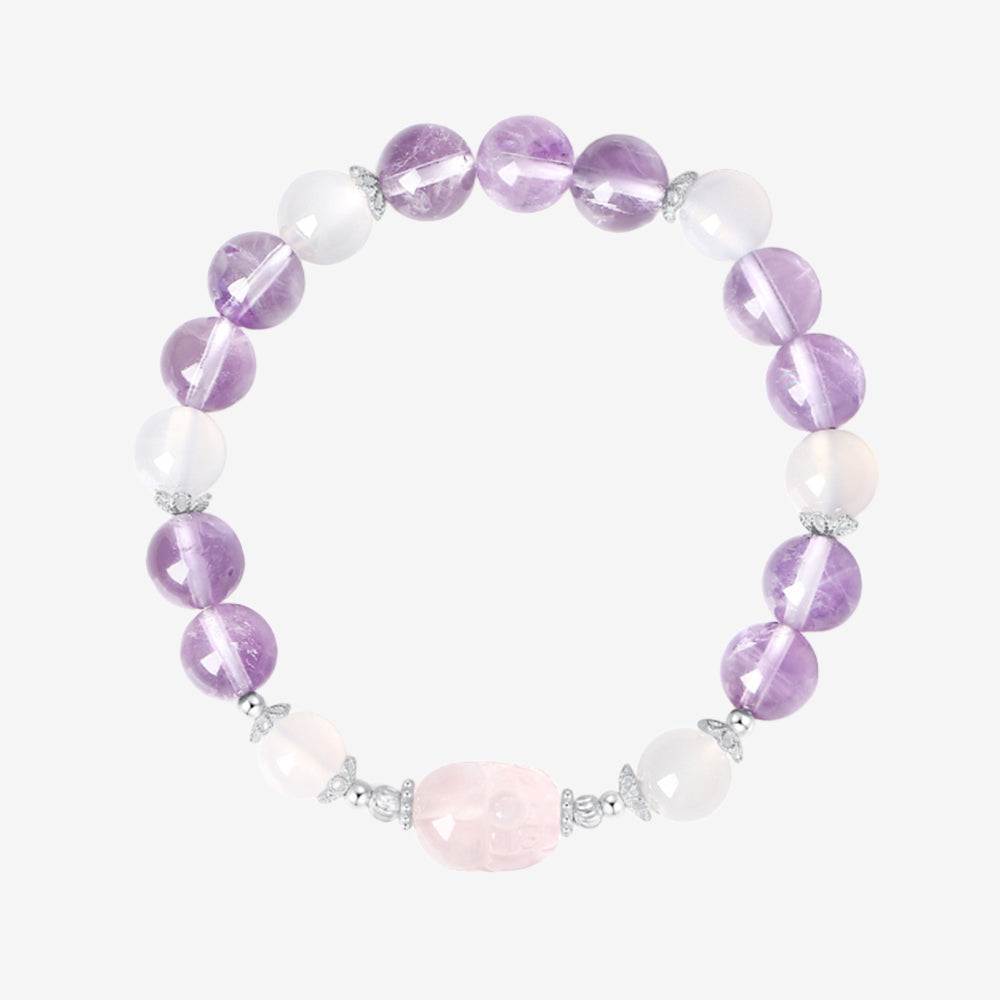 S925 Silver Lucky Pixiu Chalcedony Purple Crystal Beaded Bracelet