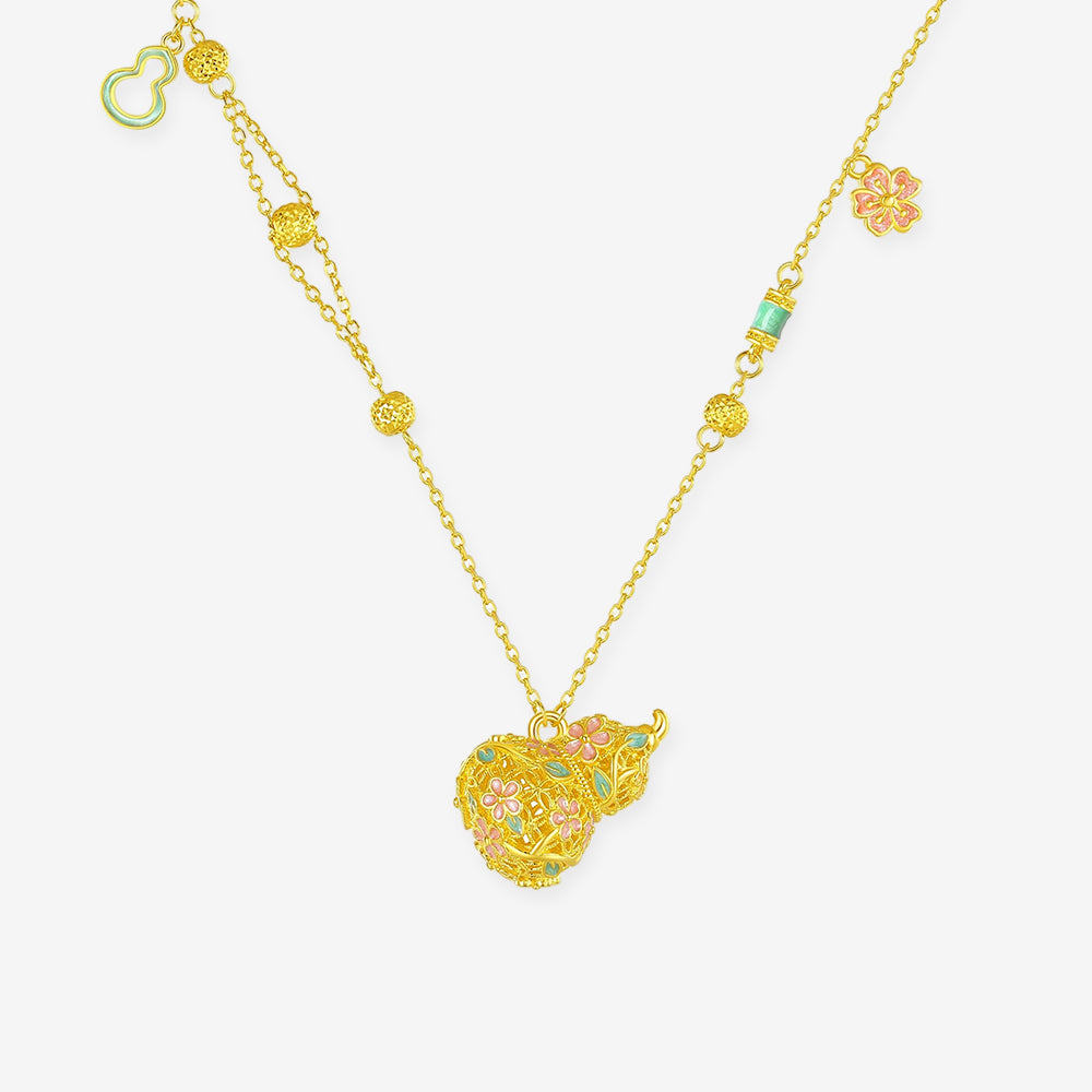 [Pre-sale] S925 Silver Enamel Hollow Filigree Gourd Necklace