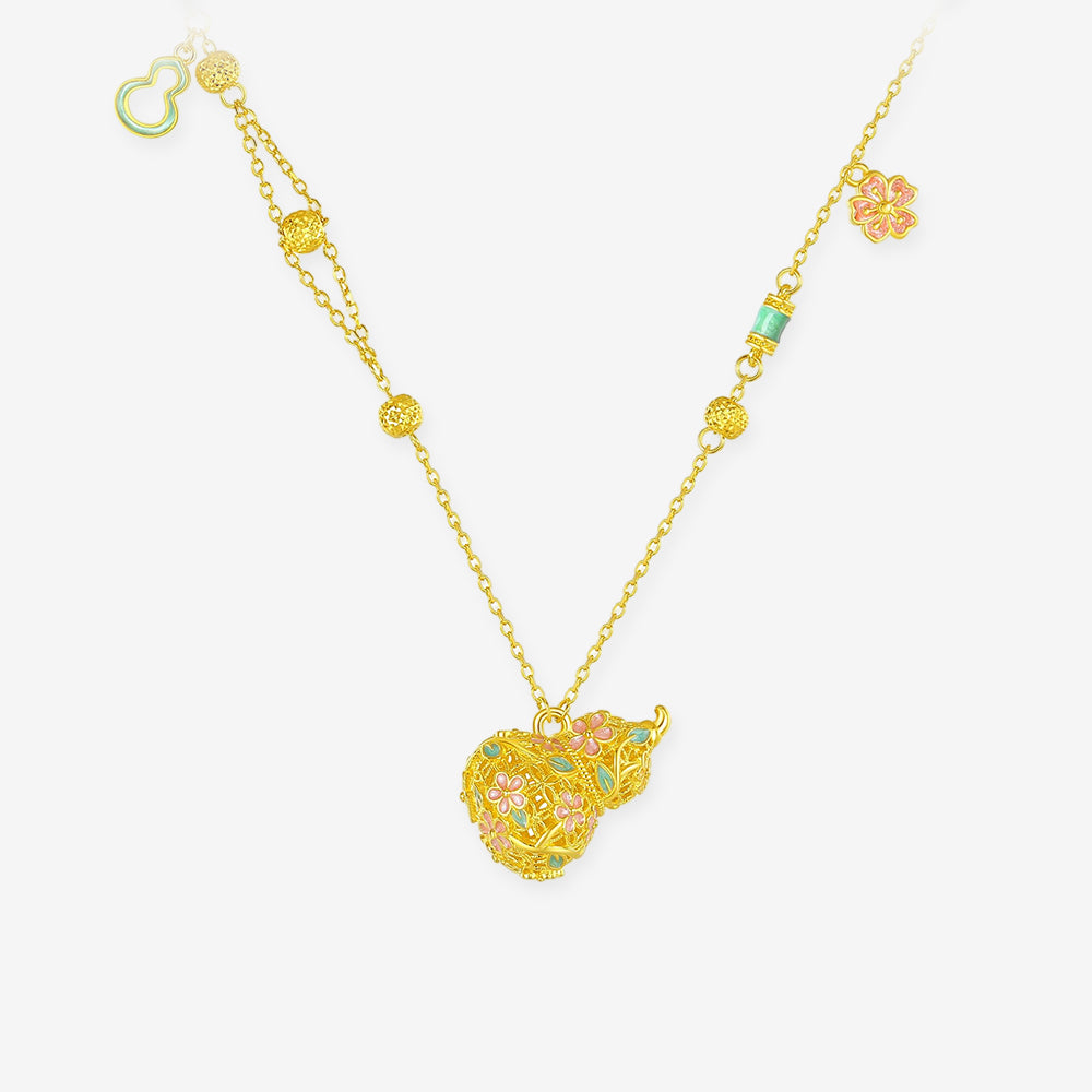 Silver Enamel Hollow Filigree Gourd Necklace