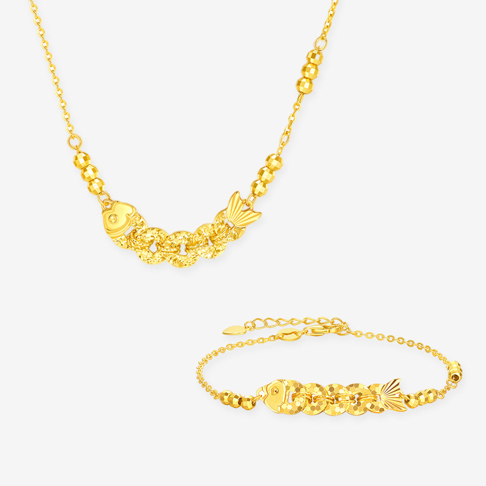 [Pre-sale] S925 Silver Coin Koi Goldfish Jewelry Set - Bracelet Necklace