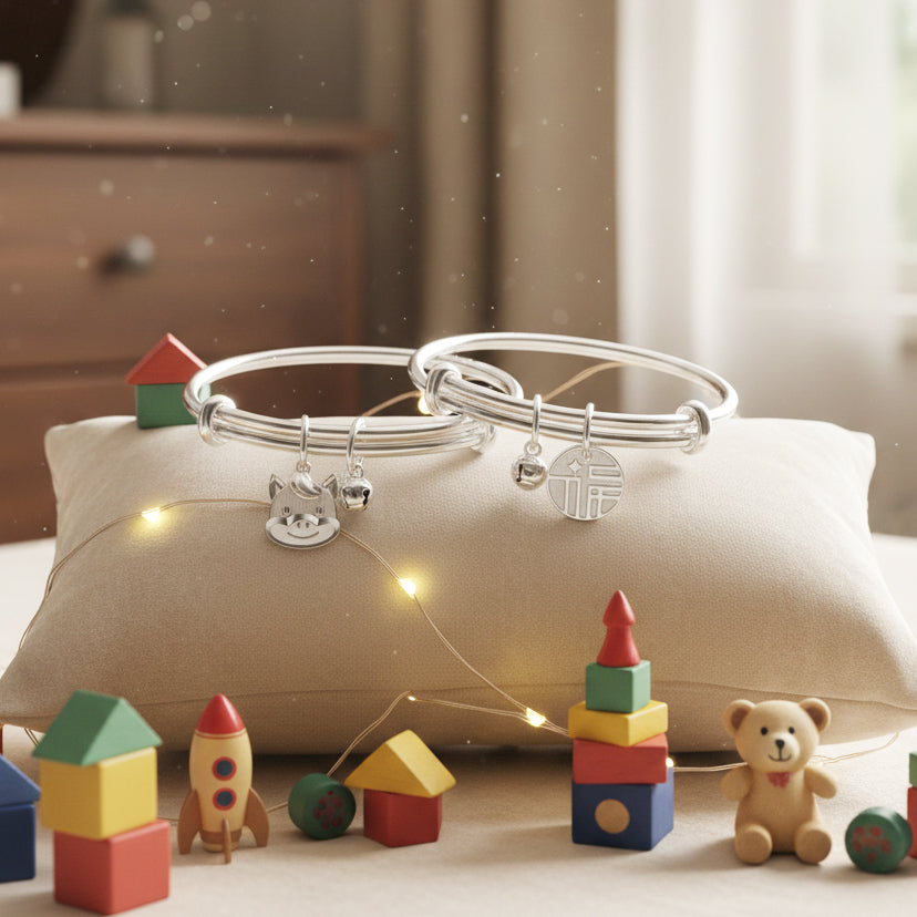 S990 Silver Zodiac Horse Baby Child Jewelry Set - Bracelet Necklace