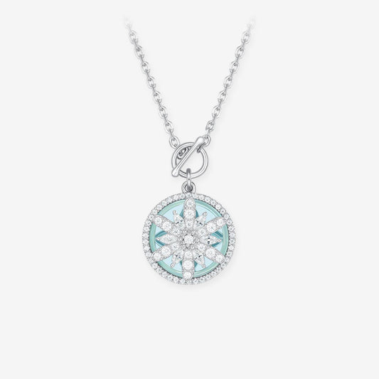 Silver Zircon Rotatable Snowflake Necklace