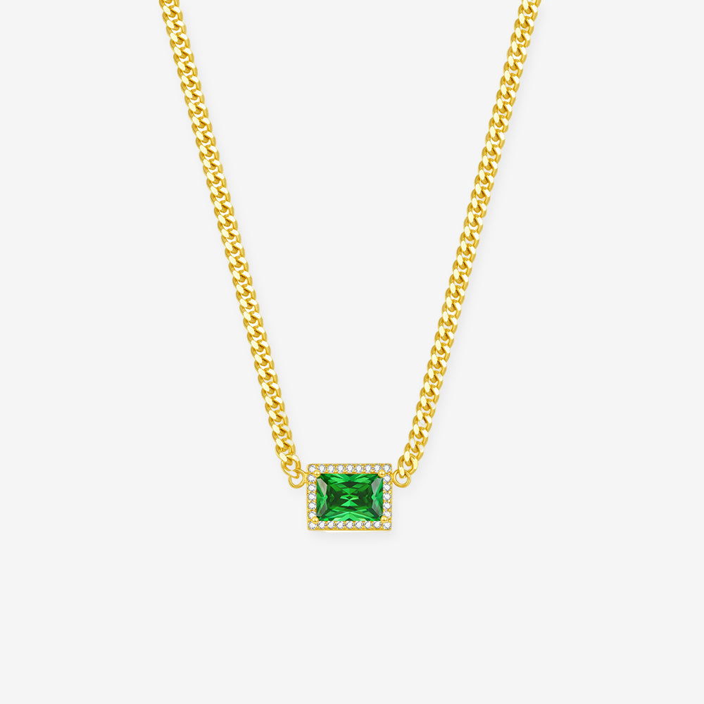[Pre-sale] S925 Silver Green Emerald Cut Zircon Curb Necklace