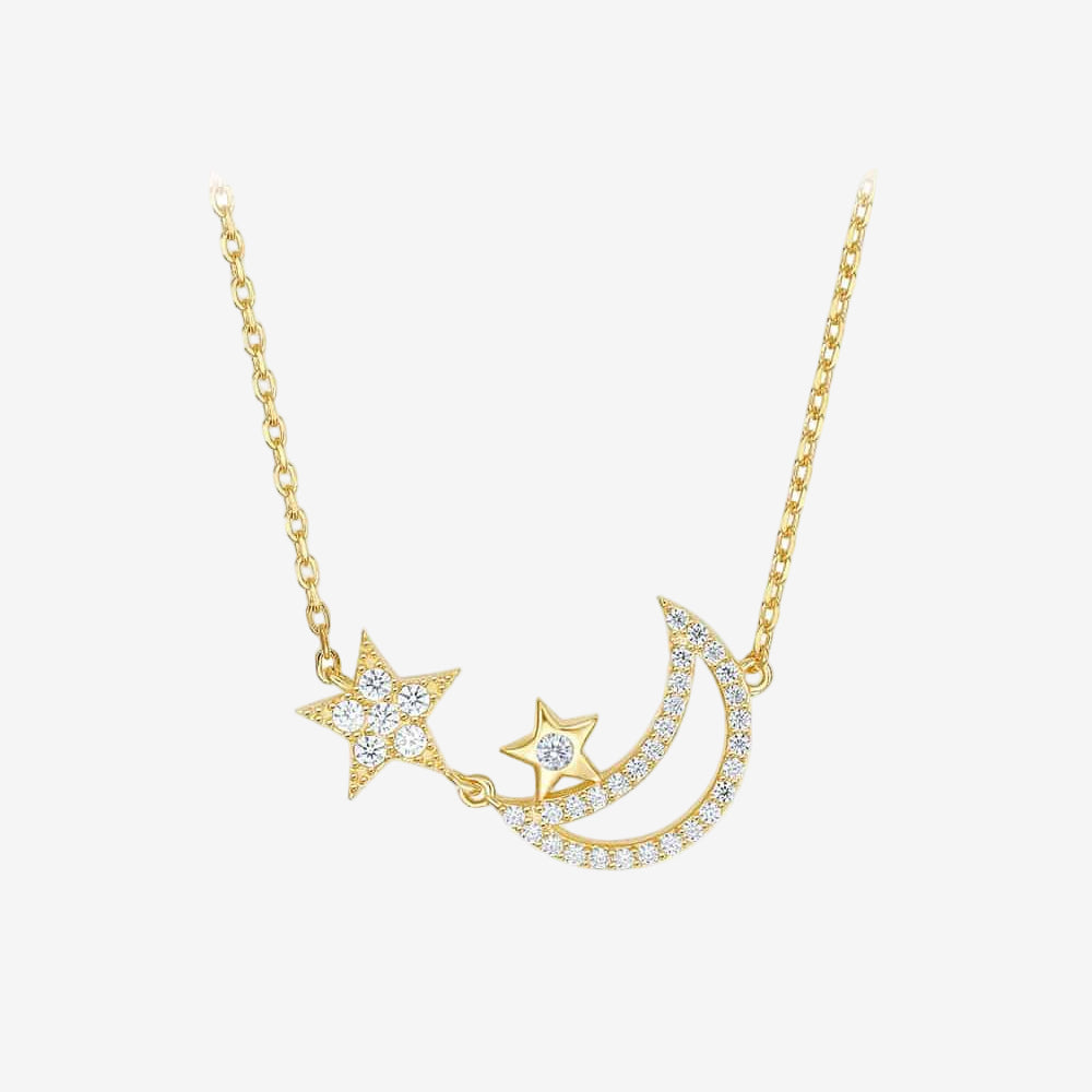 925 Silver Star and Moon Necklace