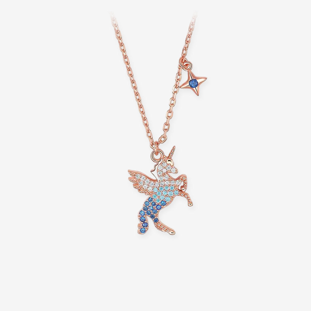 Silver Zircon Colorful Unicorn Necklace
