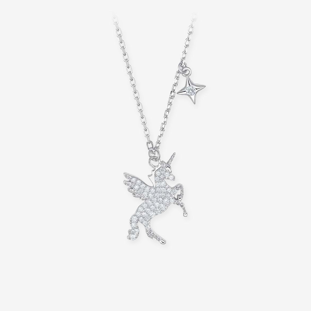 Silver Zircon Colorful Unicorn Necklace