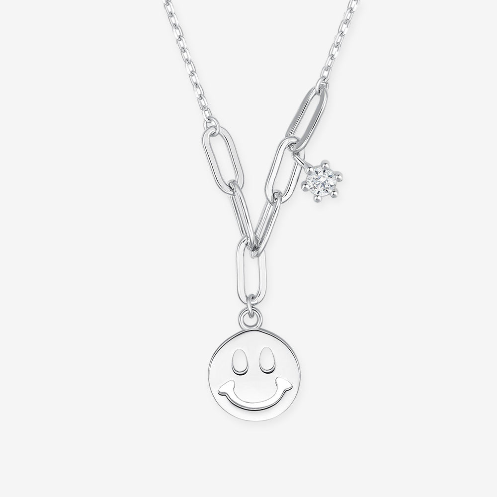 S925 Silver Smiley Face Tag Necklace