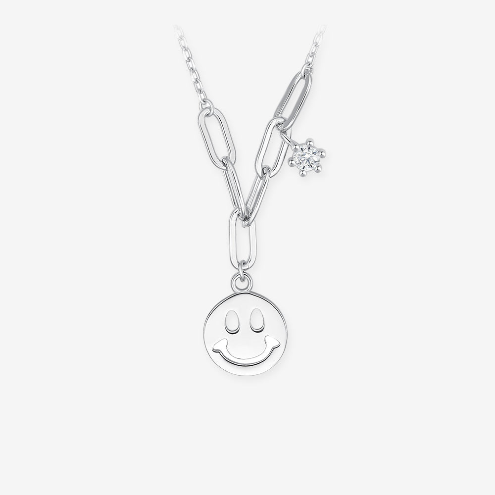 Silver Smiley Face Tag Necklace