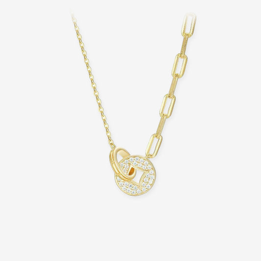 [Pre-sale] Silver Zircon Golden Coin Interlocking Necklace