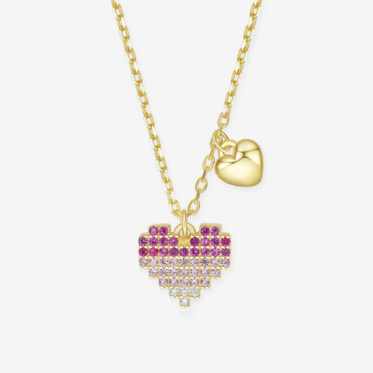 S925 Silver Zircon Pink Heart Necklace