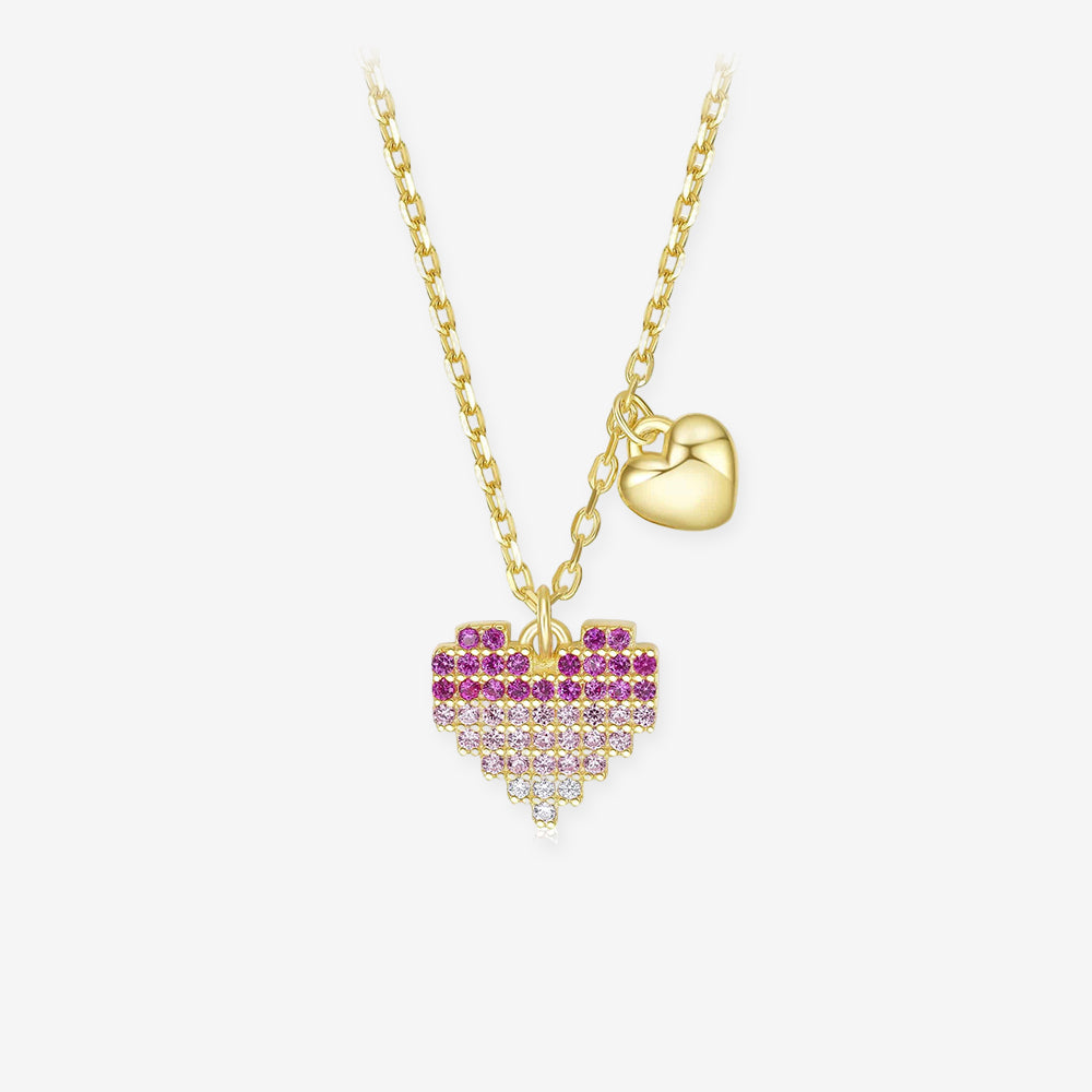 Silver Zircon Pink Heart Necklace