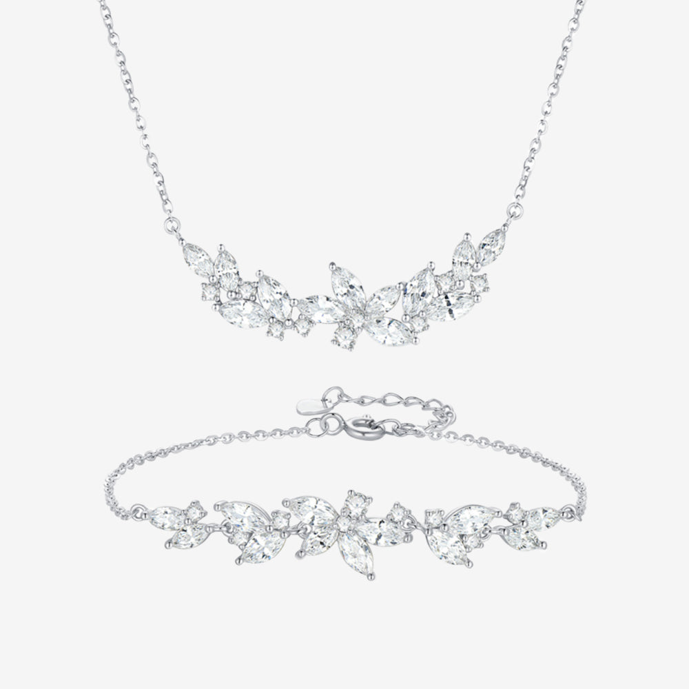 925 Silver Wisteria Flower Necklace Bracelet Jewelry Set