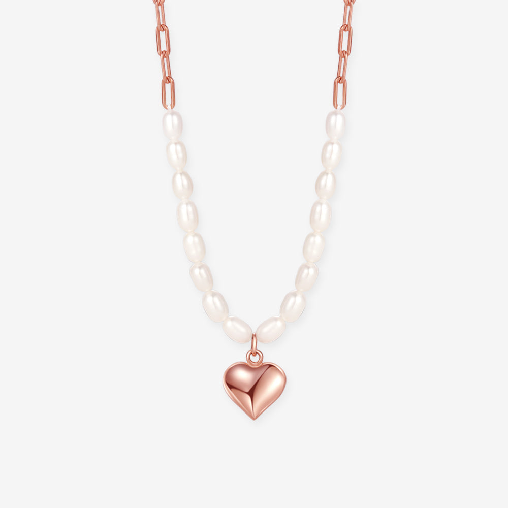 [Pre-sale] S925 Silver Pearl Rose Gold Heart Necklace