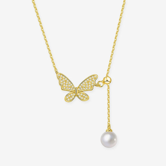 S925 Silver Butterfly Pearl Necklace