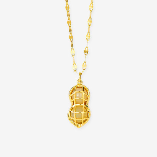 S925 Silver Hetian Jade Good Luck Peanut Necklace