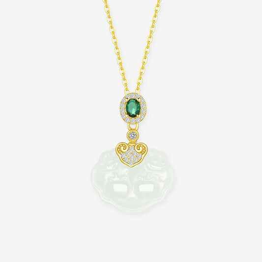 S925 Silver Hetian Jade Ruyi Lock Necklace