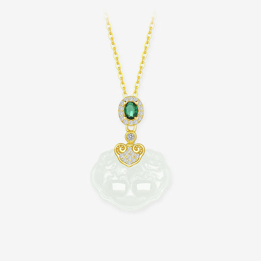 Silver Hetian Jade Ruyi Lock Necklace