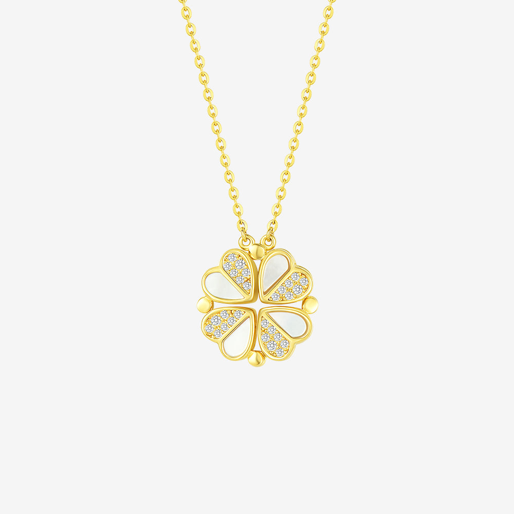 S925 Silver Shell Transformable Four-leaf Clover Necklace