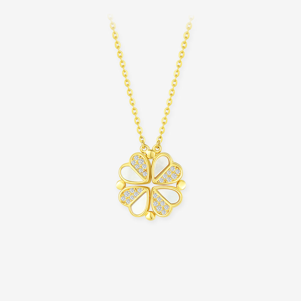Silver Shell Transformable Four-leaf Clover Necklace