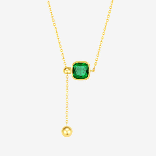 S925 Silver Green Zircon Tassel Necklace