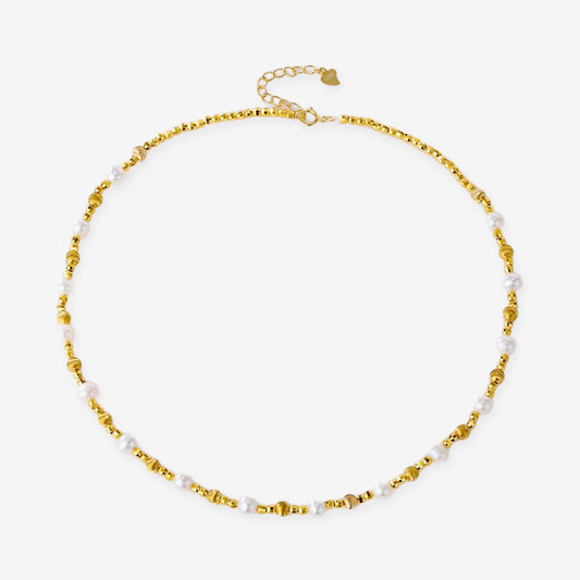 Gold Plated Silver Pearl Beaded Bracelet Necklace