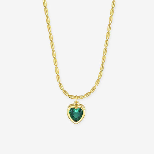 S925 Silver Vintage Green Heart Necklace