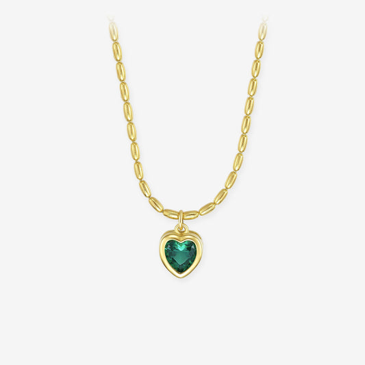 Silver Vintage Green Heart Necklace