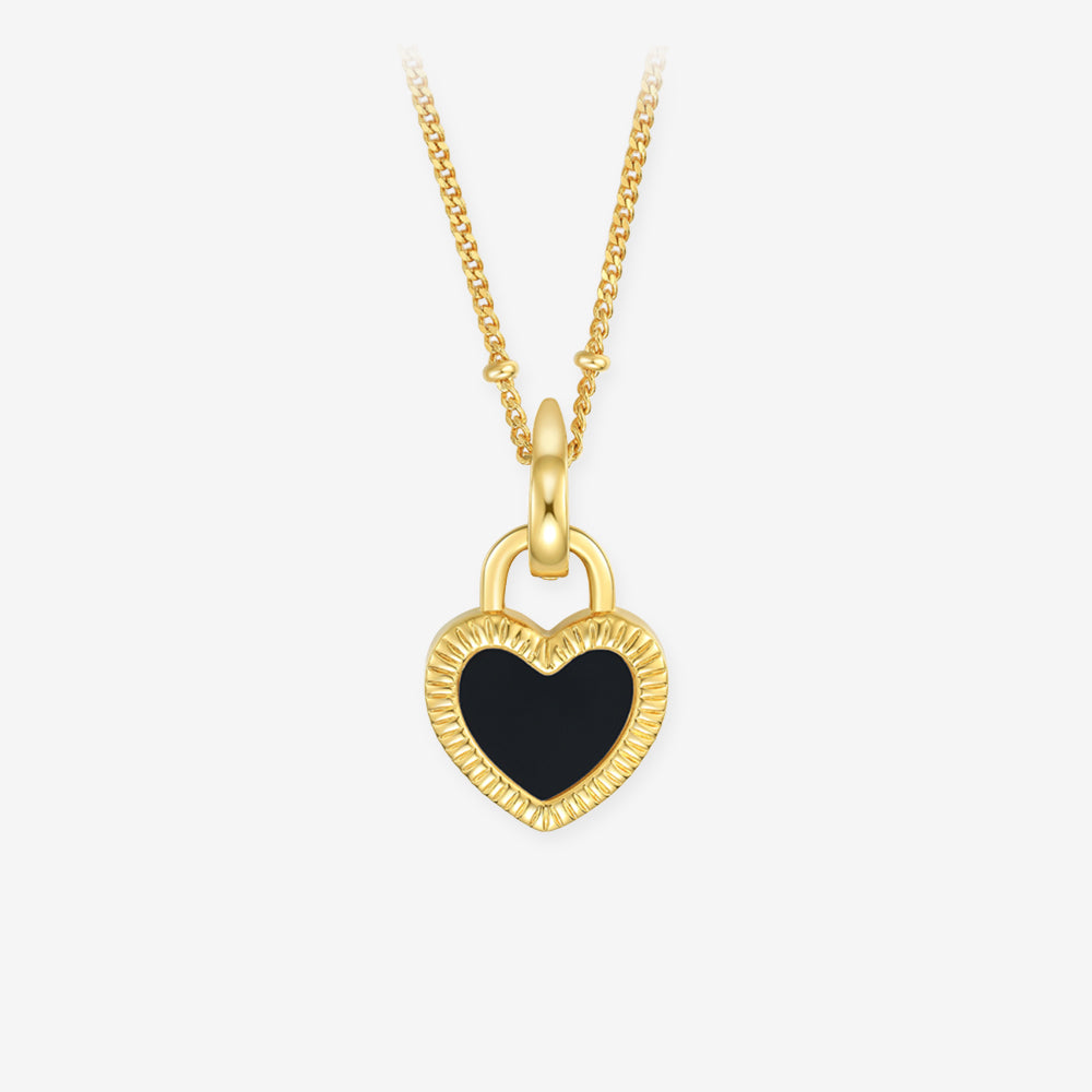 Silver Shell Agate Double-Sided Heart Lock Necklace