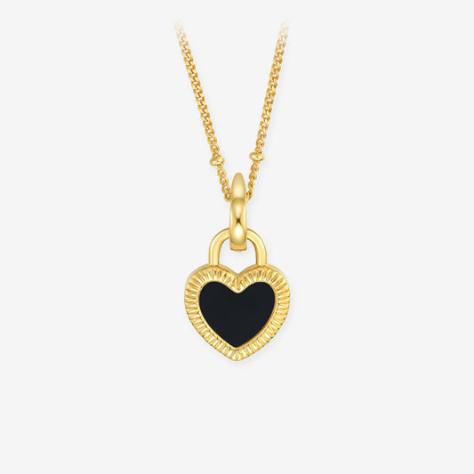 Silver Shell Agate Double-Sided Heart Lock Necklace