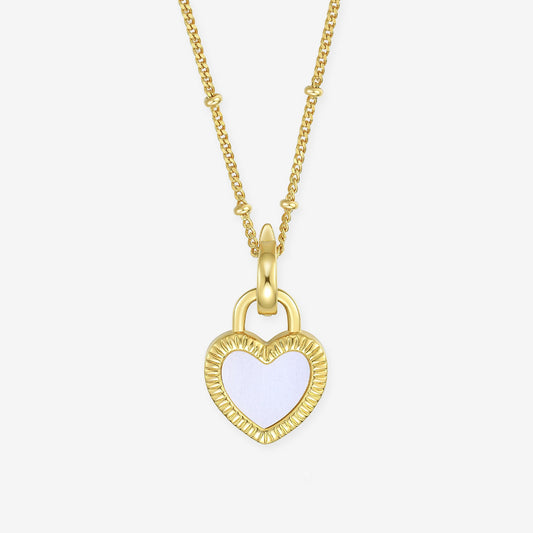 S925 Silver Shell Agate Double-Sided Heart Lock Necklace