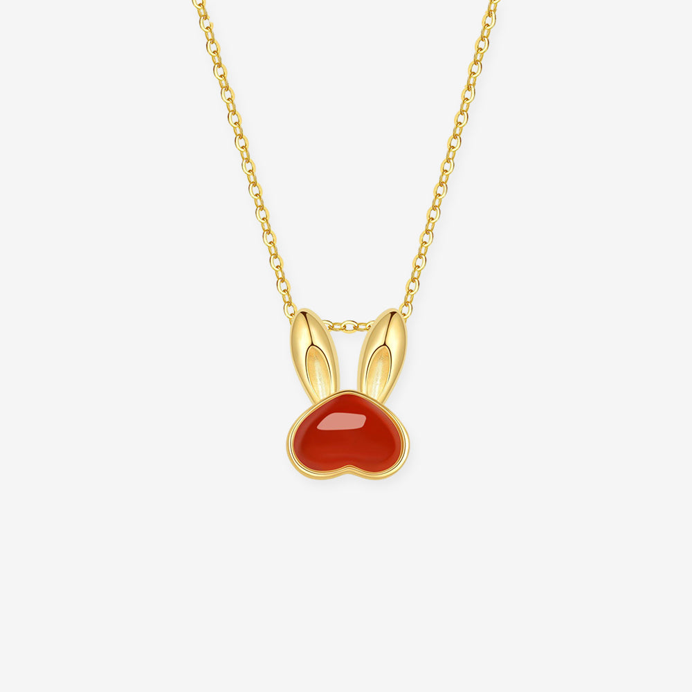 S925 Silver Red Agate Golden Rabbit Jewelry Set - Earrings Necklace