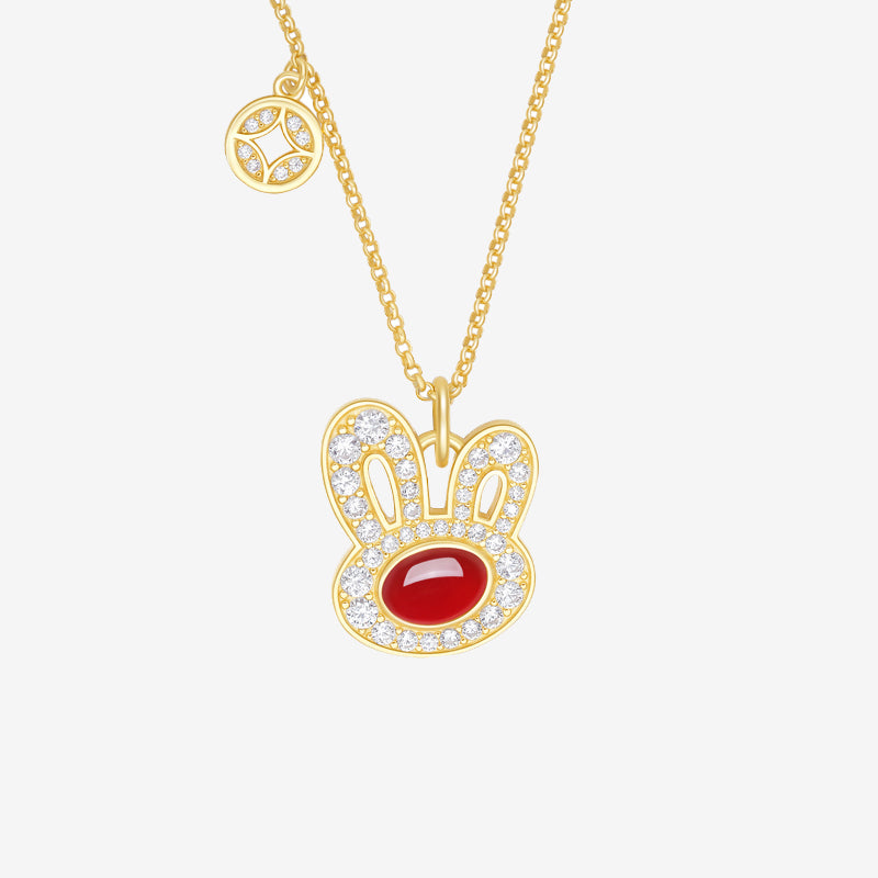 S925 Silver Red Agate Coin Rabbit Jewelry Set