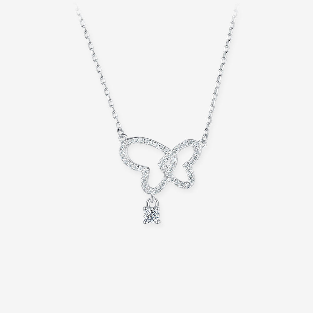 Gold Plated Silver Zircon Butterfly Necklace