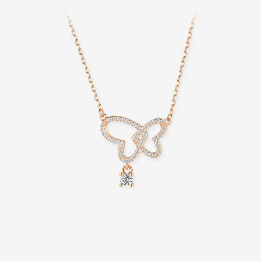 Gold Plated Silver Zircon Butterfly Necklace
