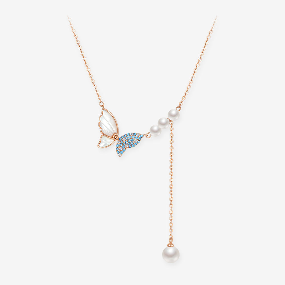 Silver Pearl Butterfly Necklace