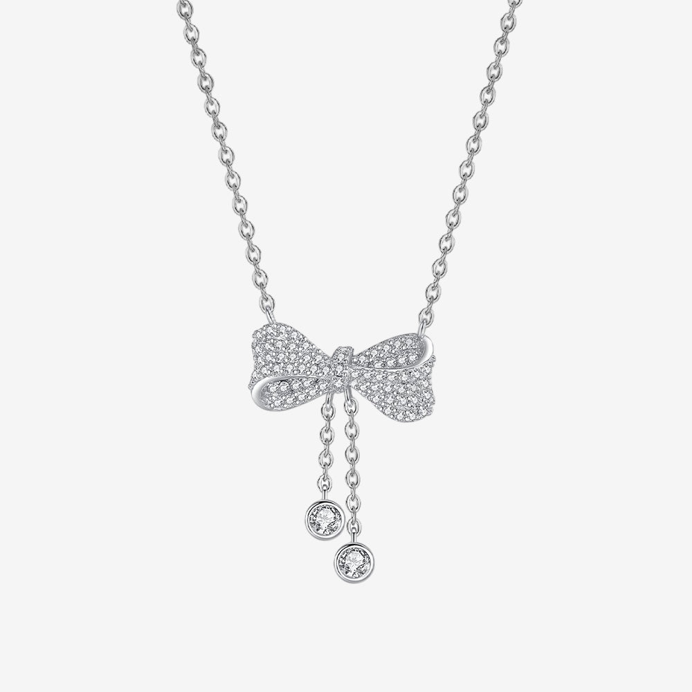 S925 Silver Zircon Sweet Bow Knot Necklace