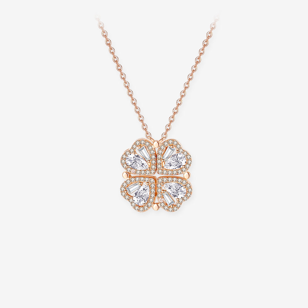 Gold Plated Silver Zircon Transformable Clover Necklace