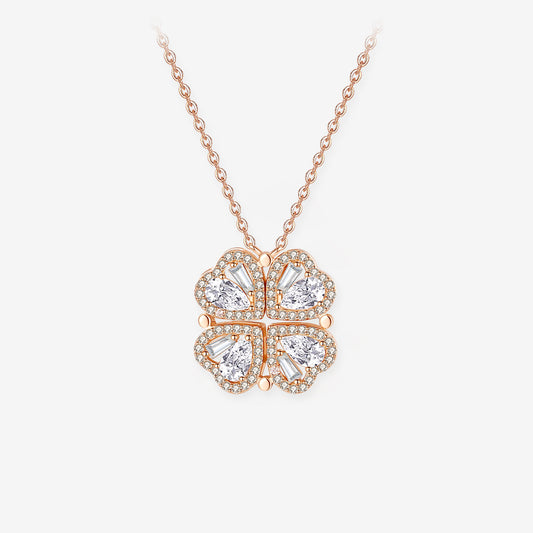 Gold Plated Silver Zircon Transformable Clover Necklace