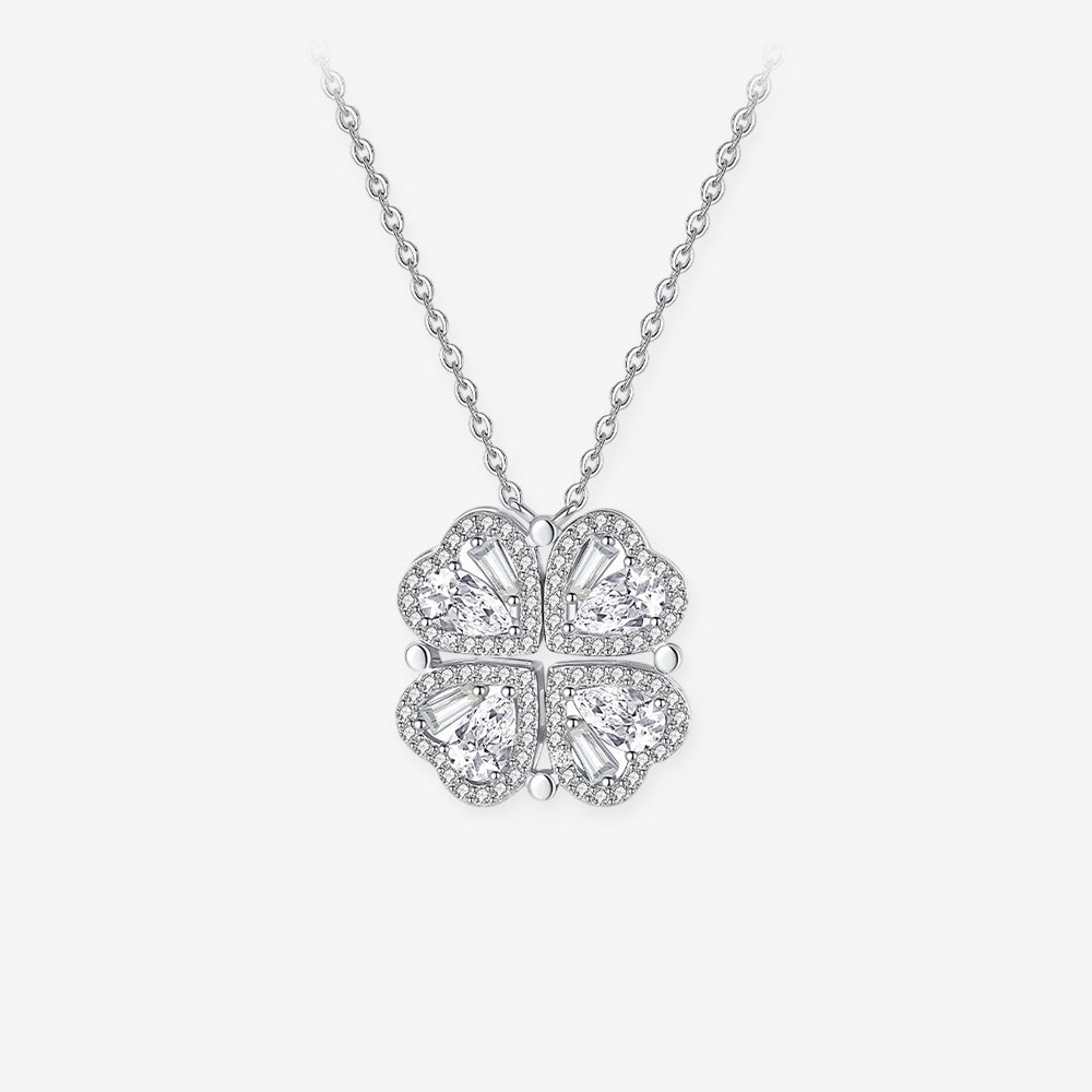 Gold Plated Silver Zircon Transformable Clover Necklace