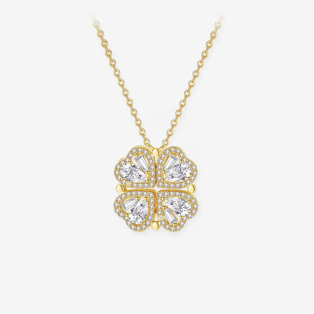 Gold Plated Silver Zircon Transformable Clover Necklace