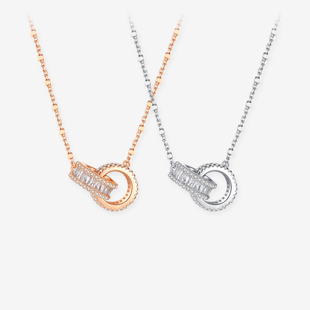 Silver Zircon Interlocking Shining Chain Necklace
