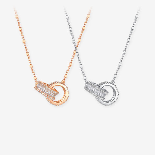 Silver Zircon Interlocking Shining Chain Necklace