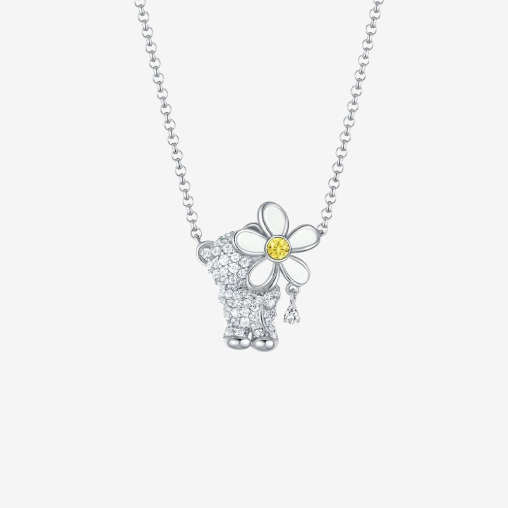 S925 Silver Zircon Cute Bear Necklace