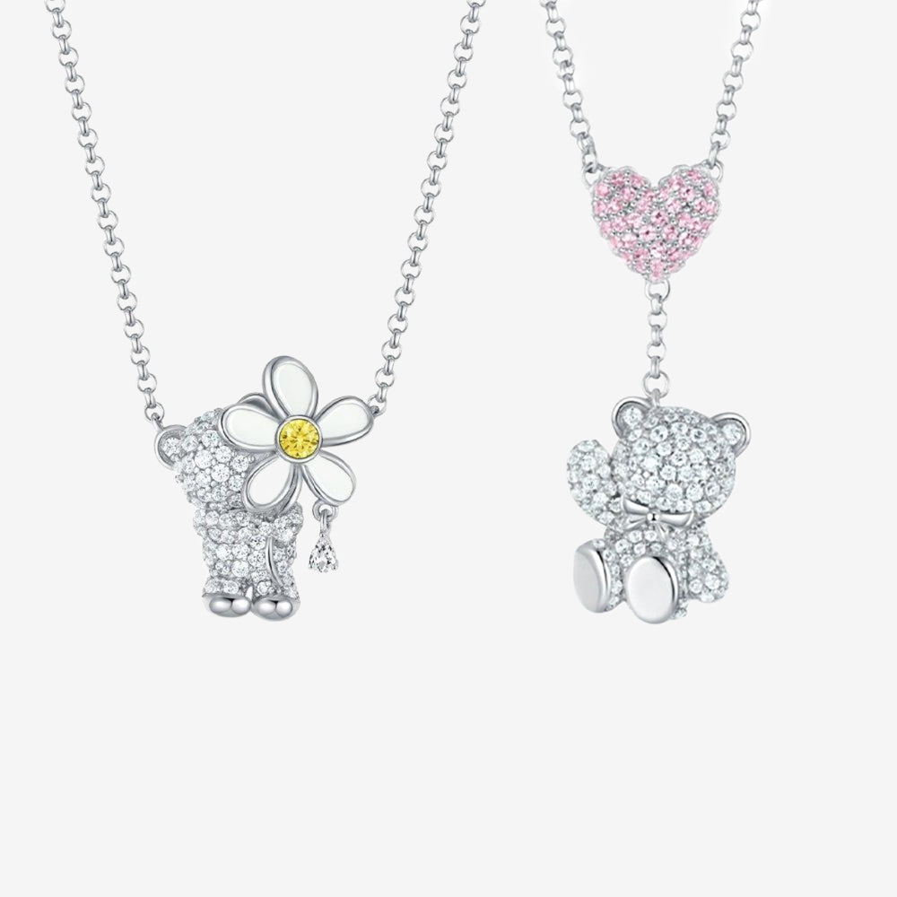 S925 Silver Zircon Cute Bear Necklace