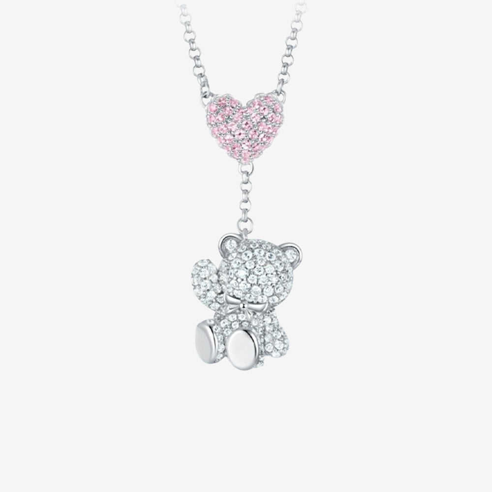 S925 Silver Zircon Cute Bear Necklace